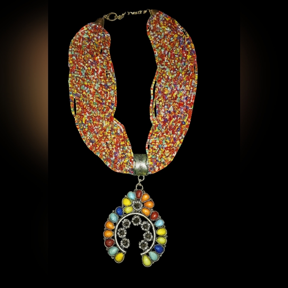 Vintage Squash Blossom Beaded Multi Strand Necklace